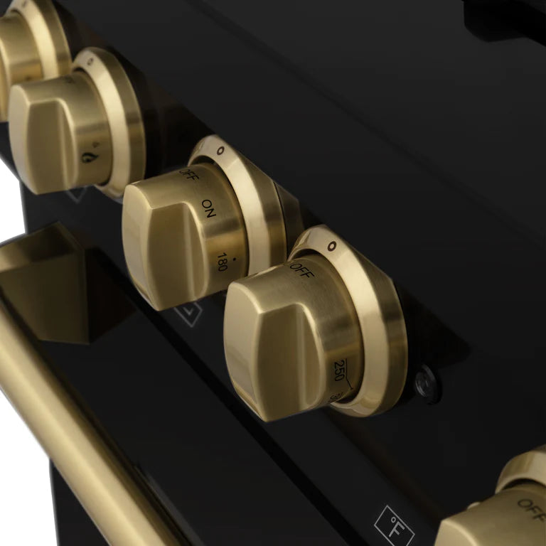ZLINE Autograph 36 in. Gas Burner/Gas Oven Range in Black Stainless Steel with Champagne Bronze Accents, RGBZ-36-CB