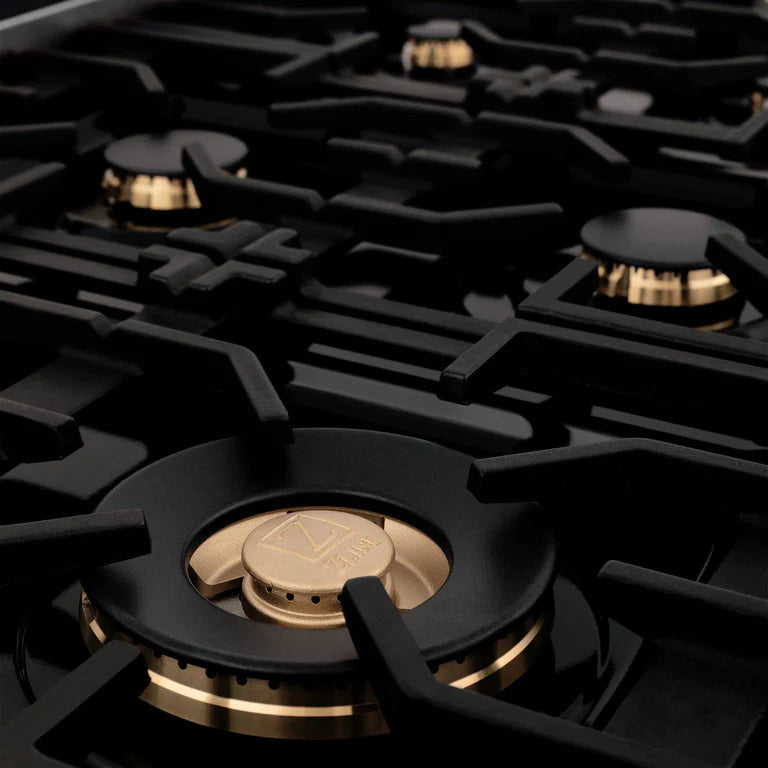 ZLINE Autograph 36 in. Gas Burner/Gas Oven Range in Black Stainless Steel with Champagne Bronze Accents, RGBZ-36-CB