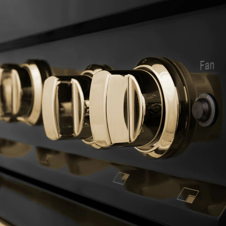 ZLINE Autograph 36 in. Gas Burner/Gas Oven Range in Black Stainless Steel with Gold Accents, RGBZ-36-G