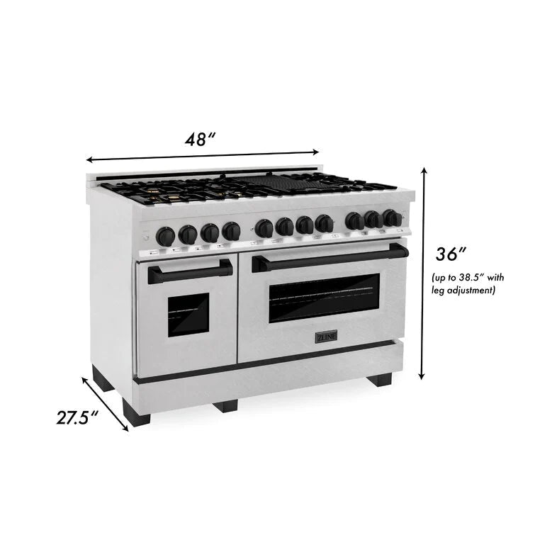 ZLINE Autograph 48 in. Gas Burner/Electric Oven in DuraSnow Stainless Steel with Matte Black Accents, RASZ-SN-48-MB