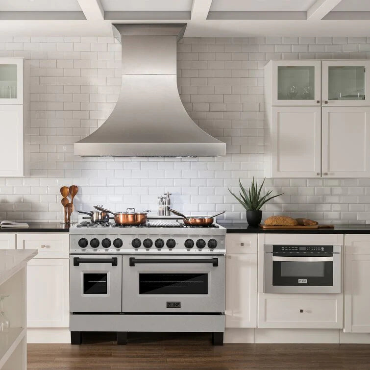 ZLINE Autograph 48 in. Gas Burner/Electric Oven in DuraSnow Stainless Steel with Matte Black Accents, RASZ-SN-48-MB