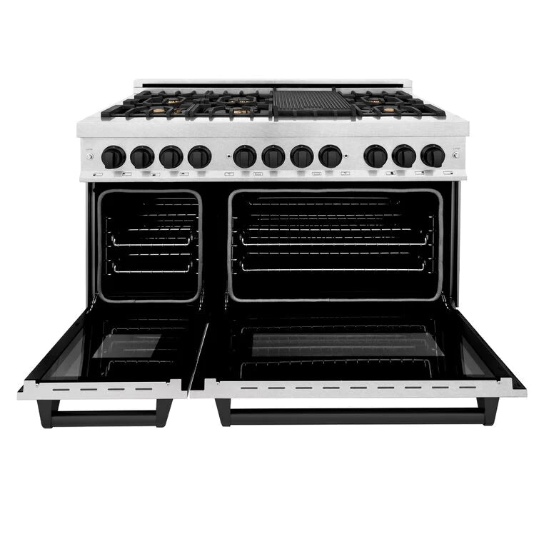 ZLINE Autograph 48 in. Gas Burner/Electric Oven in DuraSnow Stainless Steel with Matte Black Accents, RASZ-SN-48-MB