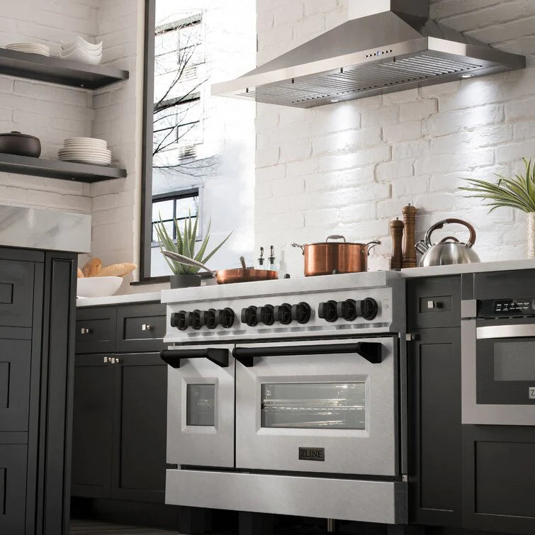 ZLINE Autograph 48 in. Gas Burner/Electric Oven in DuraSnow Stainless Steel with Matte Black Accents, RASZ-SN-48-MB