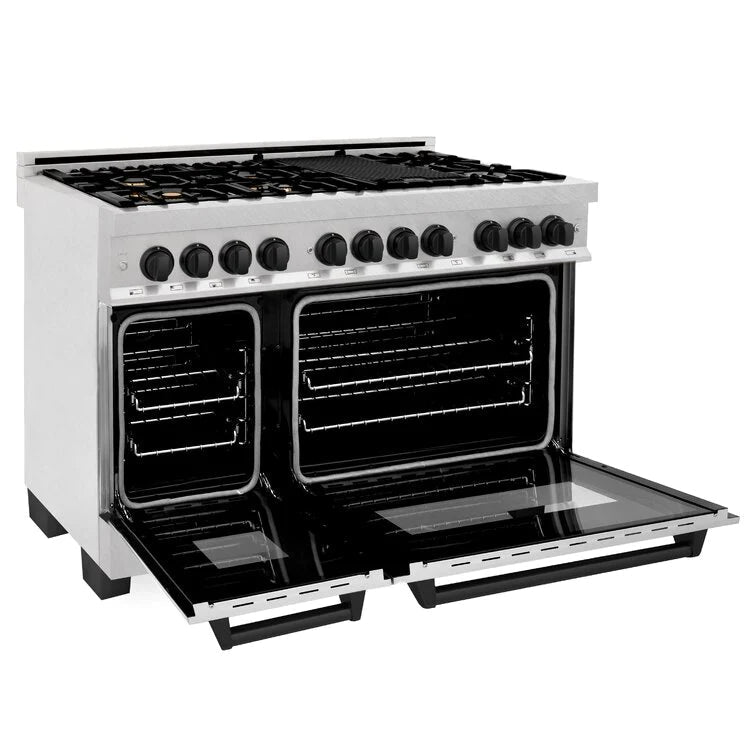 ZLINE Autograph 48 in. Gas Burner/Electric Oven in DuraSnow Stainless Steel with Matte Black Accents, RASZ-SN-48-MB