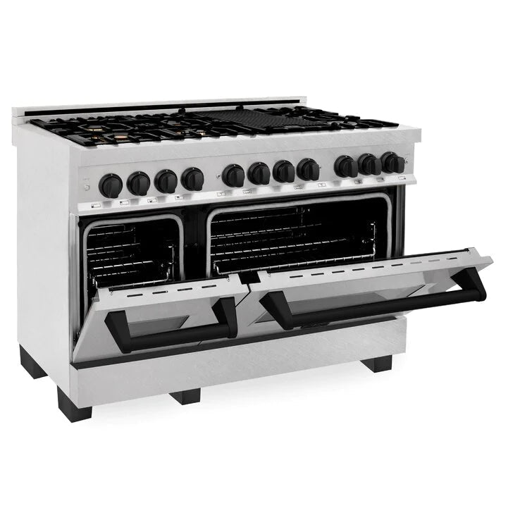 ZLINE Autograph 48 in. Gas Burner/Electric Oven in DuraSnow Stainless Steel with Matte Black Accents, RASZ-SN-48-MB