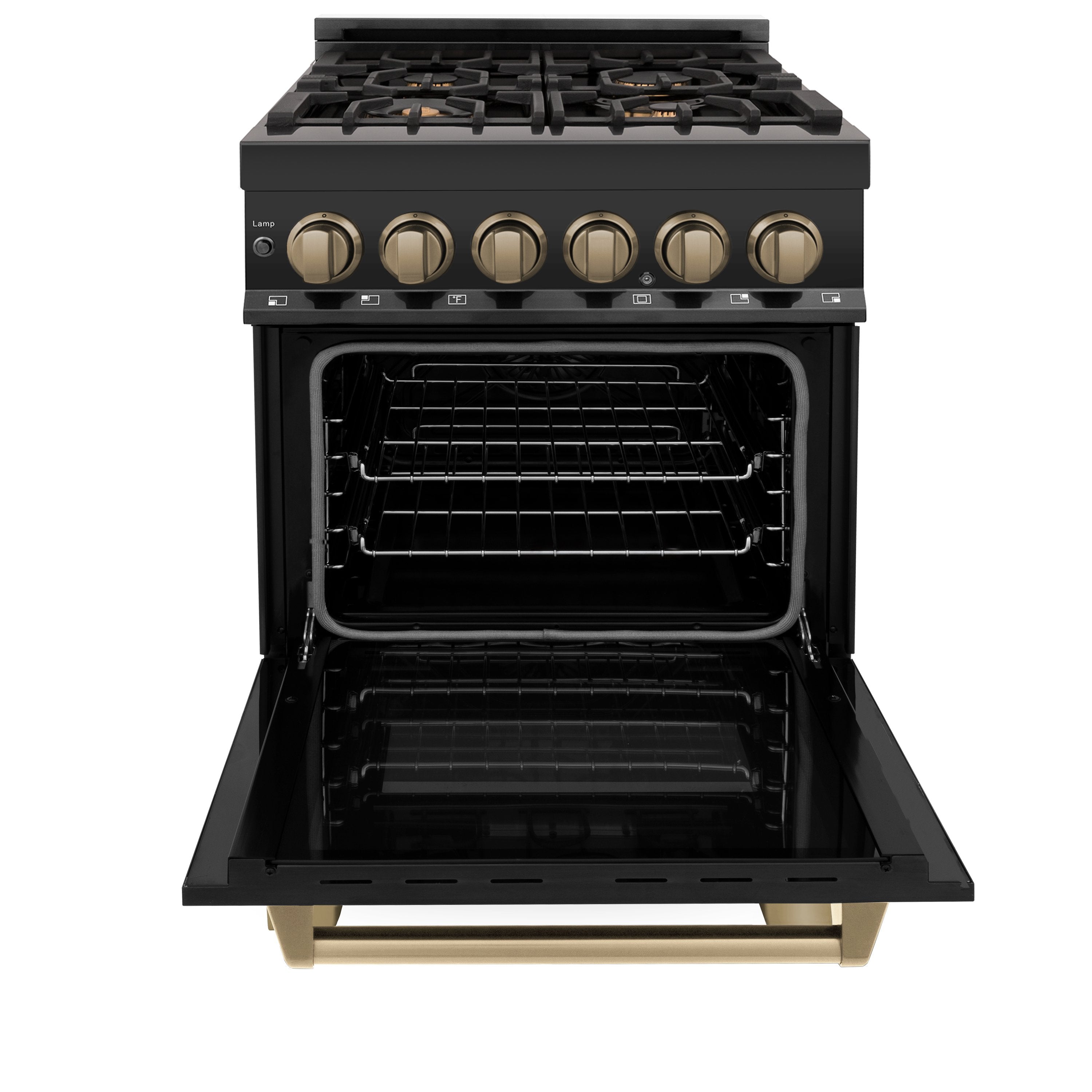 ZLINE Autograph Edition 24" 2.8 cu. ft. Dual Fuel Range with Gas Stove and Electric Oven in Black Stainless Steel with Accents