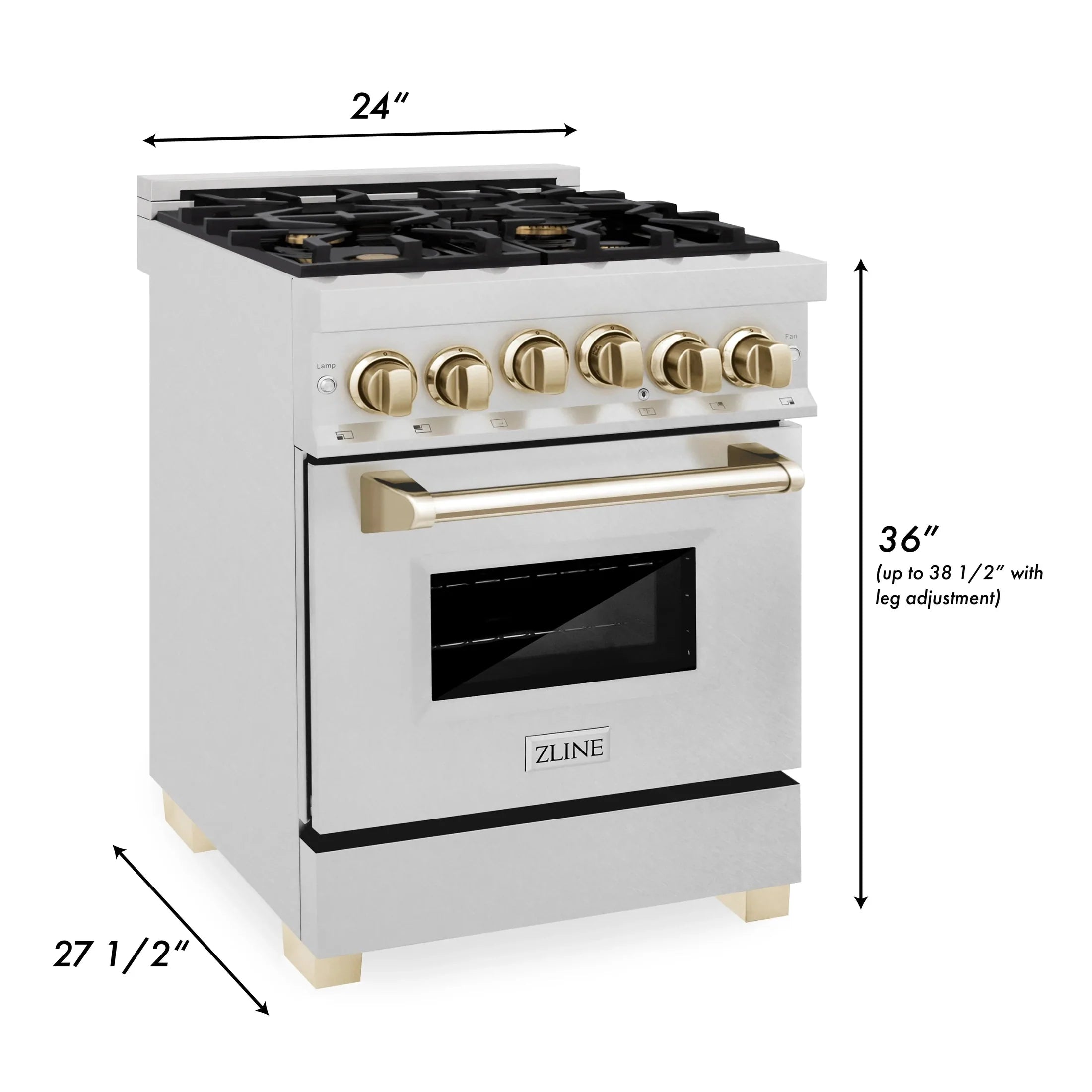 ZLINE Autograph Edition 24" 2.8 cu. ft. Range with Gas Stove and Gas Oven in DuraSnow Stainless Steel with Champagne Bronze Accents