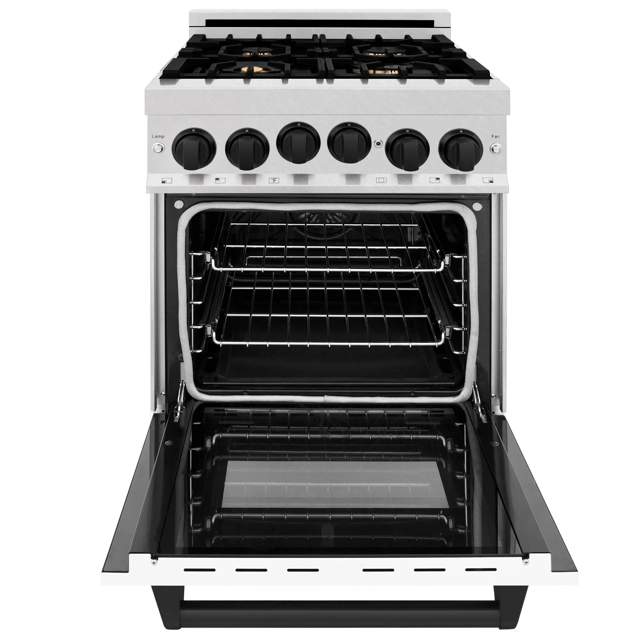 ZLINE Autograph Edition 24" 2.8 cu. ft. Range with Gas Stove and Gas Oven in DuraSnow Stainless Steel with White Matte Door and Matte Black Accents