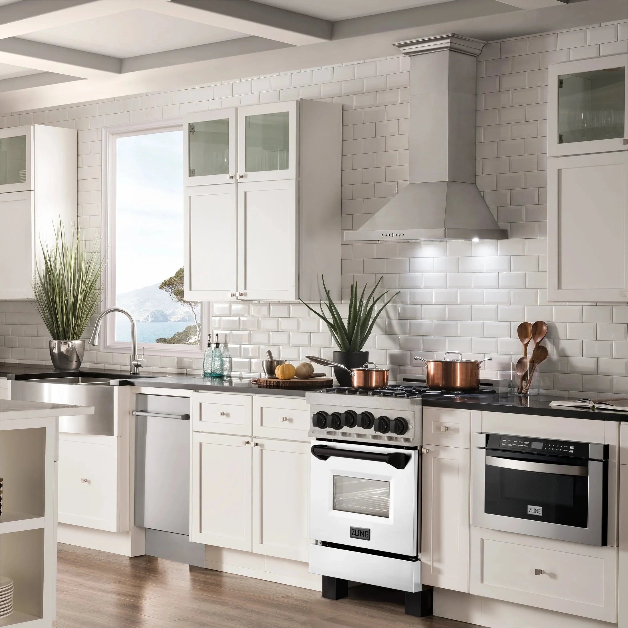 ZLINE Autograph Edition 24" 2.8 cu. ft. Range with Gas Stove and Gas Oven in DuraSnow Stainless Steel with White Matte Door and Matte Black Accents