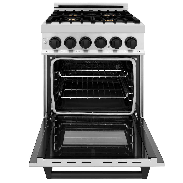 ZLINE Autograph Edition 24 in. 2.8 cu. ft. Dual Fuel Range with Gas Stove and Electric Oven in Stainless Steel with Matte Black Accents, RAZ-24-MB