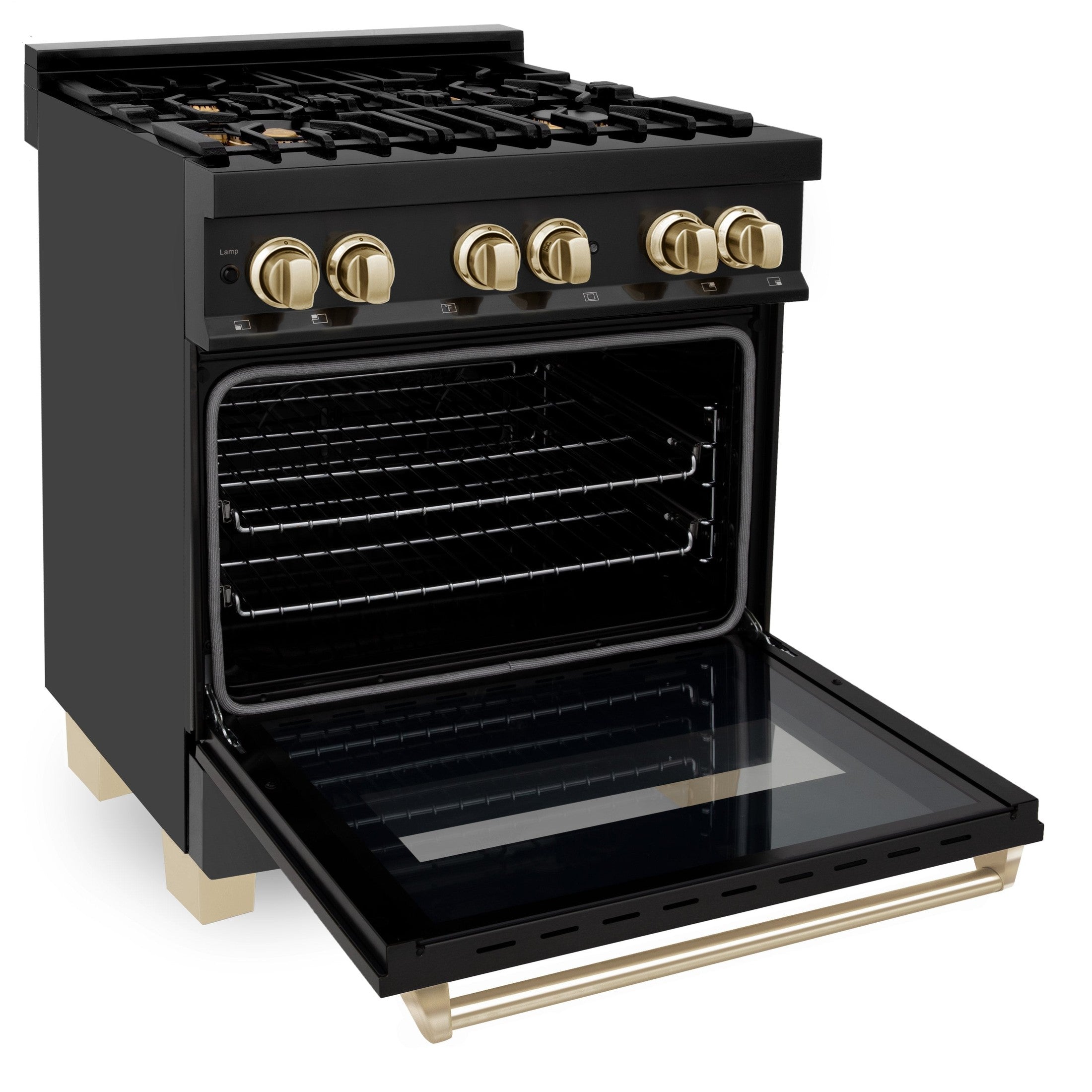 ZLINE Autograph Edition 30" 4.0 cu. ft. Dual Fuel Range with Gas Stove and Electric Oven in Black Stainless Steel with Accents