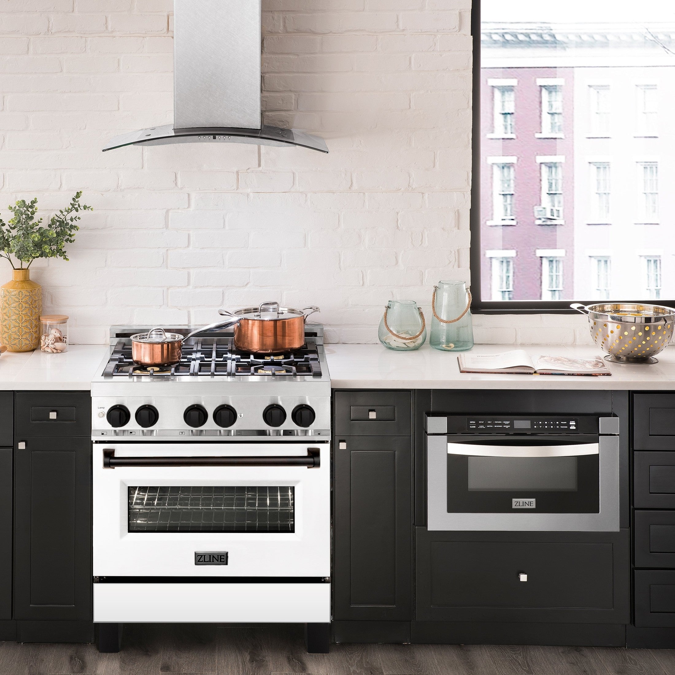 ZLINE Autograph Edition 30" 4.0 cu. ft. Dual Fuel Range with Gas Stove and Electric Oven in Stainless Steel with White Matte Door and Accents