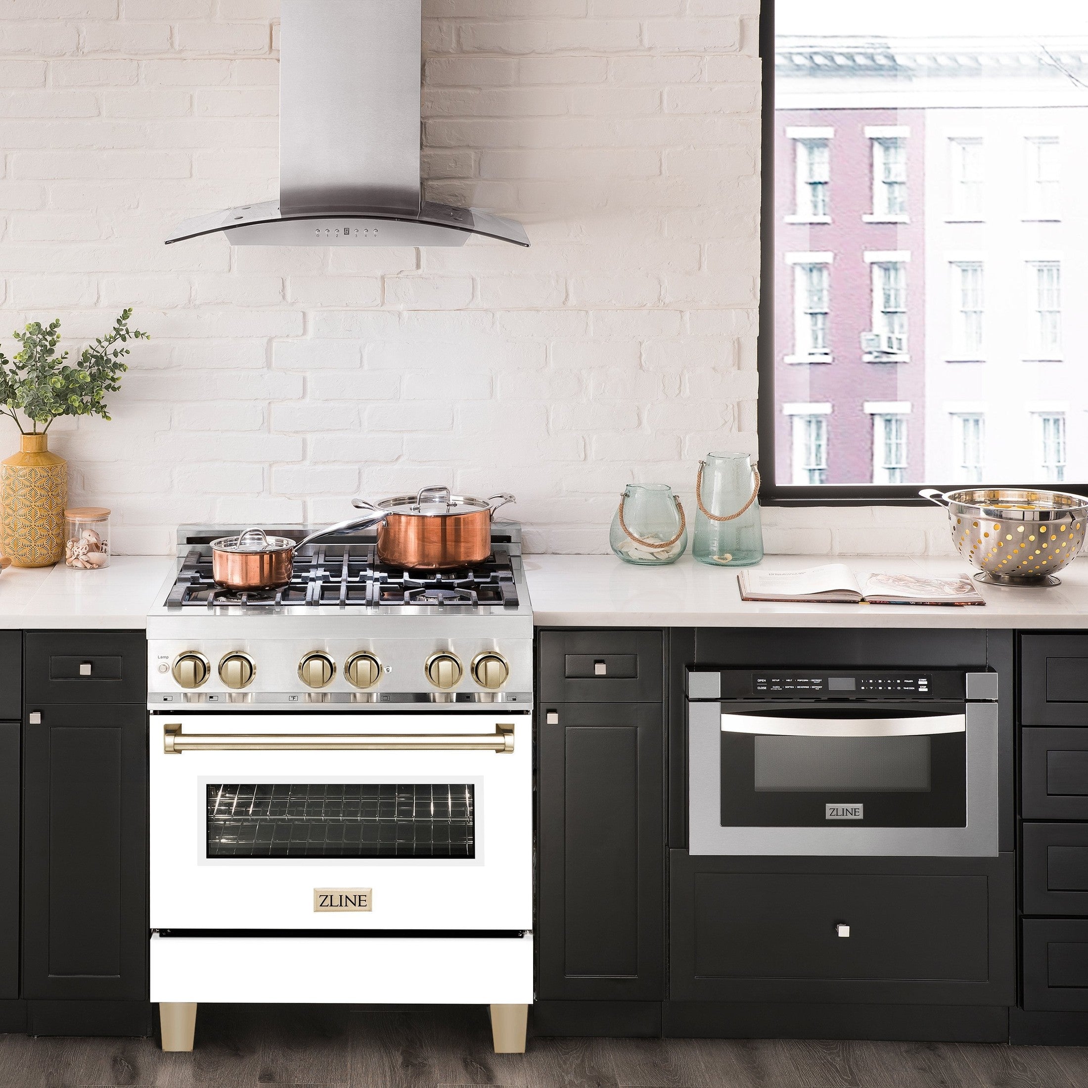 ZLINE Autograph Edition 30" 4.0 cu. ft. Dual Fuel Range with Gas Stove and Electric Oven in Stainless Steel with White Matte Door and Accents