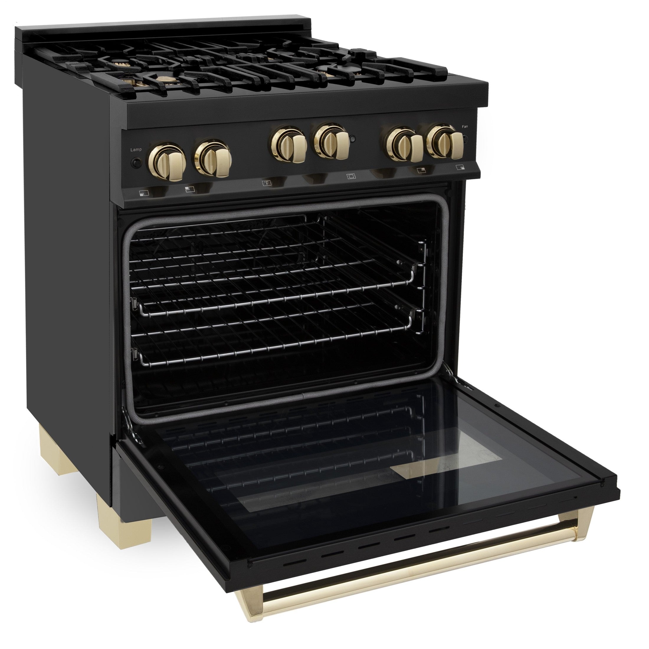 ZLINE Autograph Edition 30" 4.0 cu. ft. Range with Gas Stove and Gas Oven in Black Stainless Steel with Accents