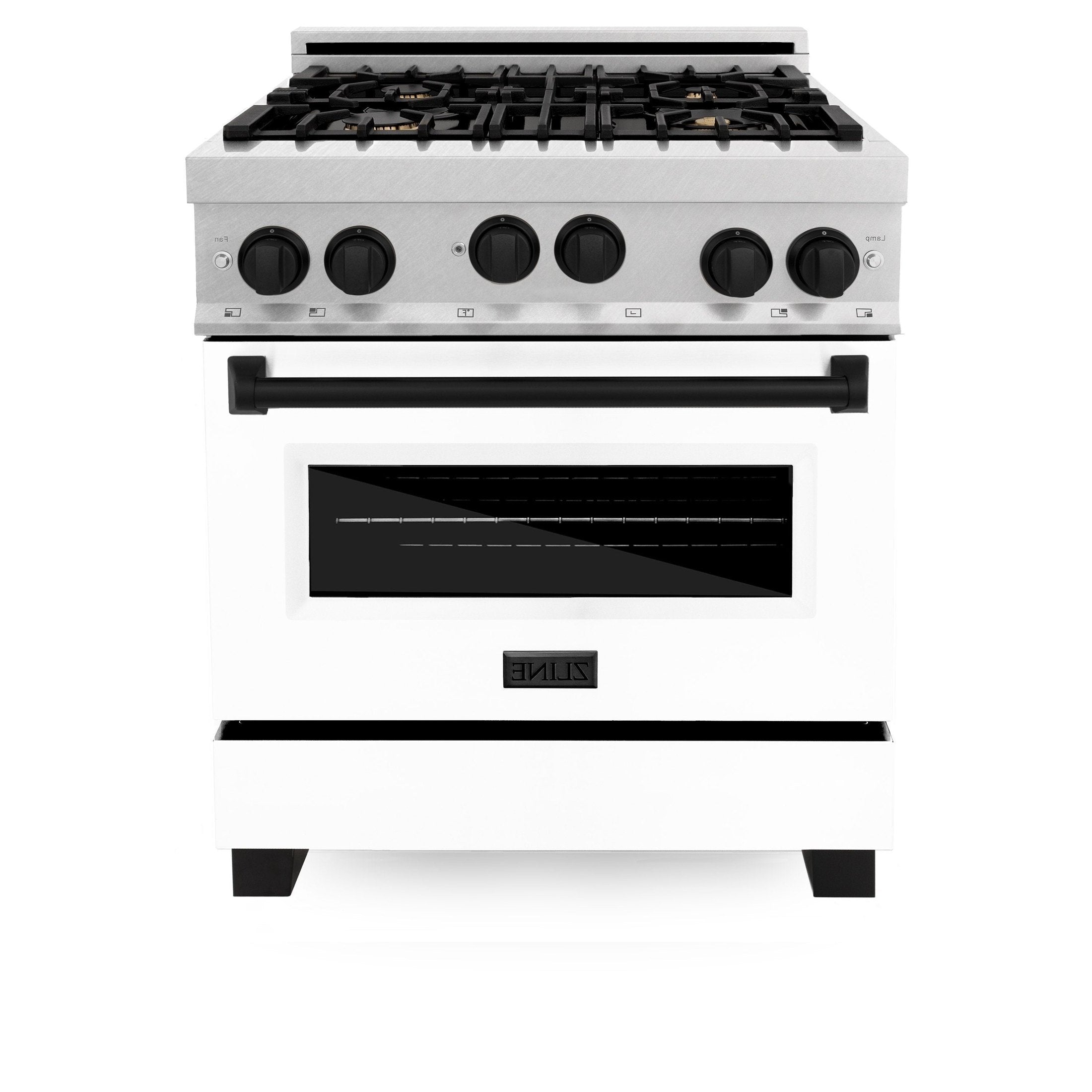 ZLINE Autograph Edition 30" 4.0 cu. ft. Range with Gas Stove and Gas Oven in DuraSnow Stainless Steel with White Matte Door and Accents