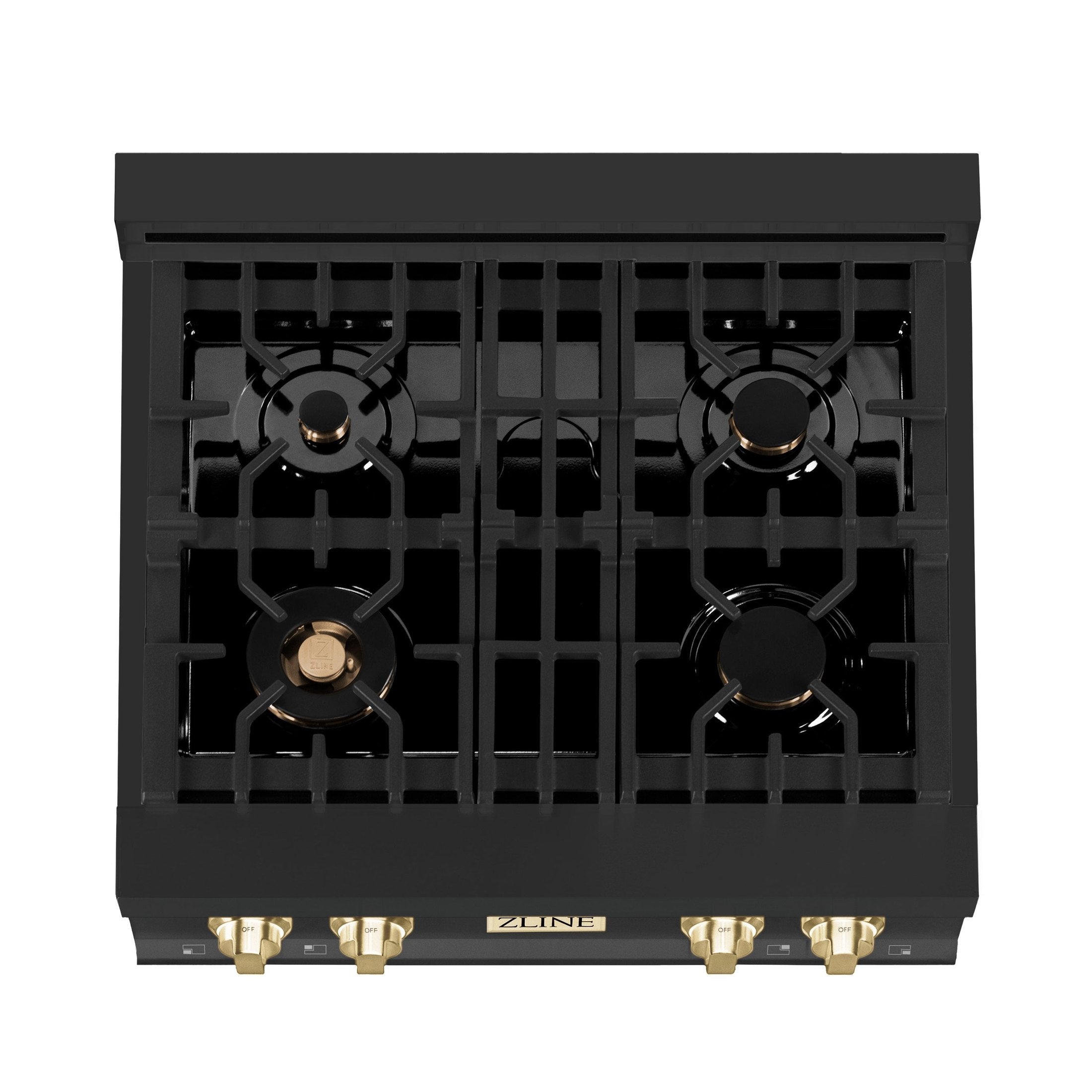 ZLINE Autograph Edition 30" Porcelain Rangetop with 4 Gas Burners in Black Stainless Steel and Accents