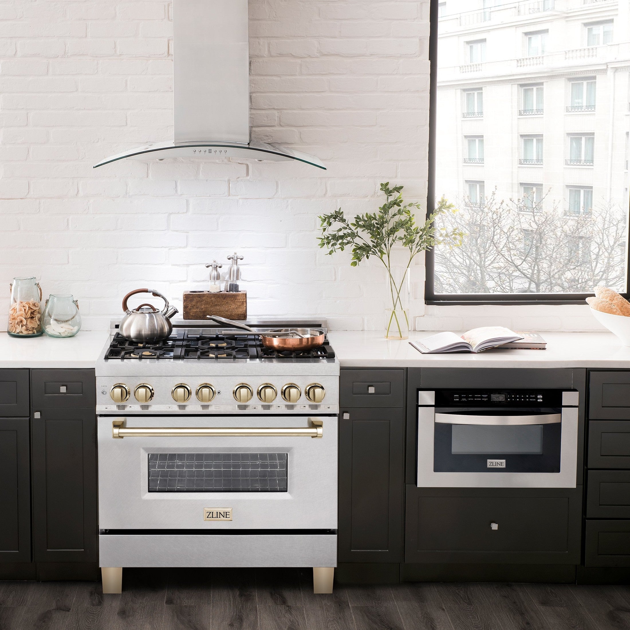 ZLINE Autograph Edition 36" 4.6 cu. ft. Dual Fuel Range with Gas Stove and Electric Oven in DuraSnow Stainless Steel with Accents