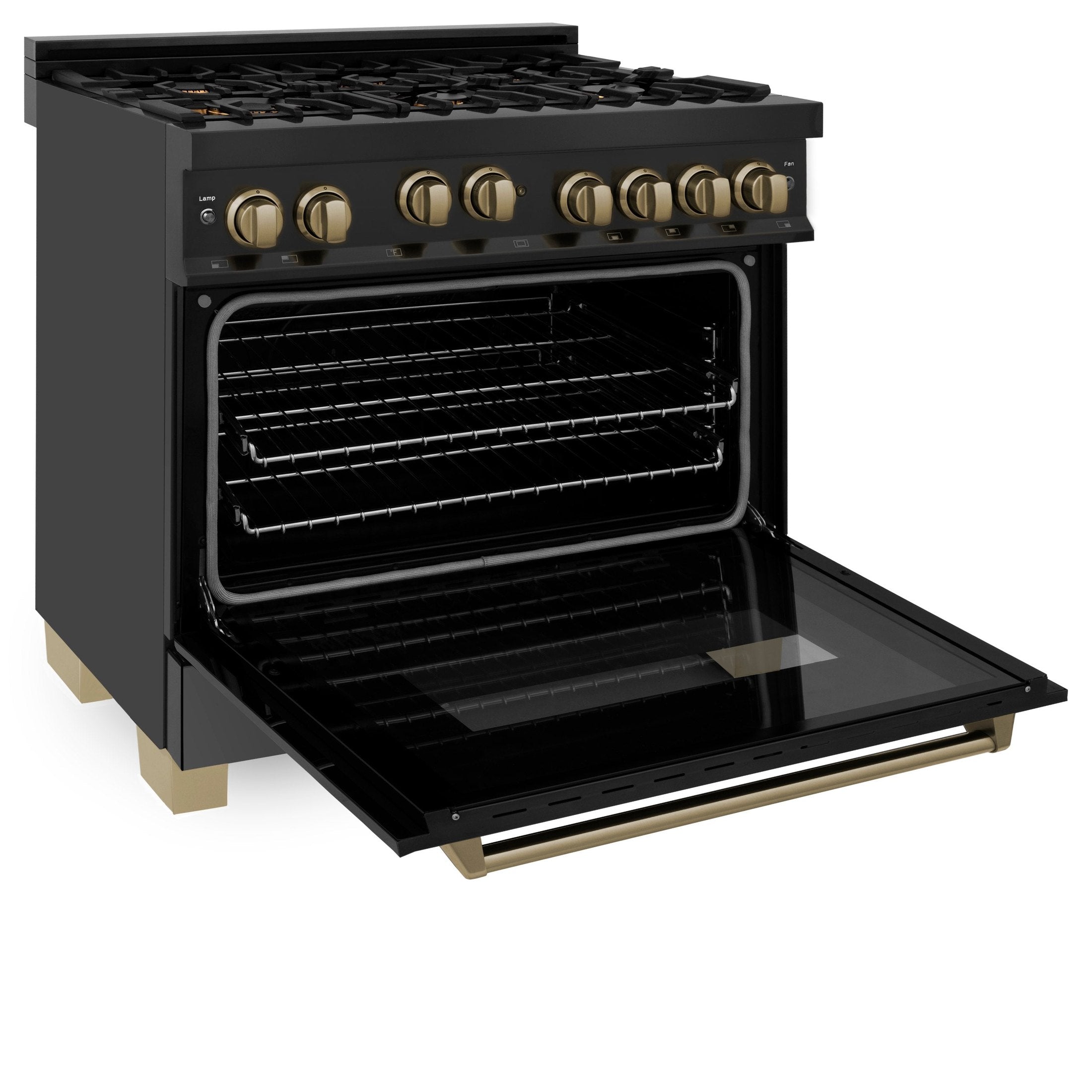 ZLINE Autograph Edition 36" 4.6 cu. ft. Range with Gas Stove and Gas Oven in Black Stainless Steel with Accents
