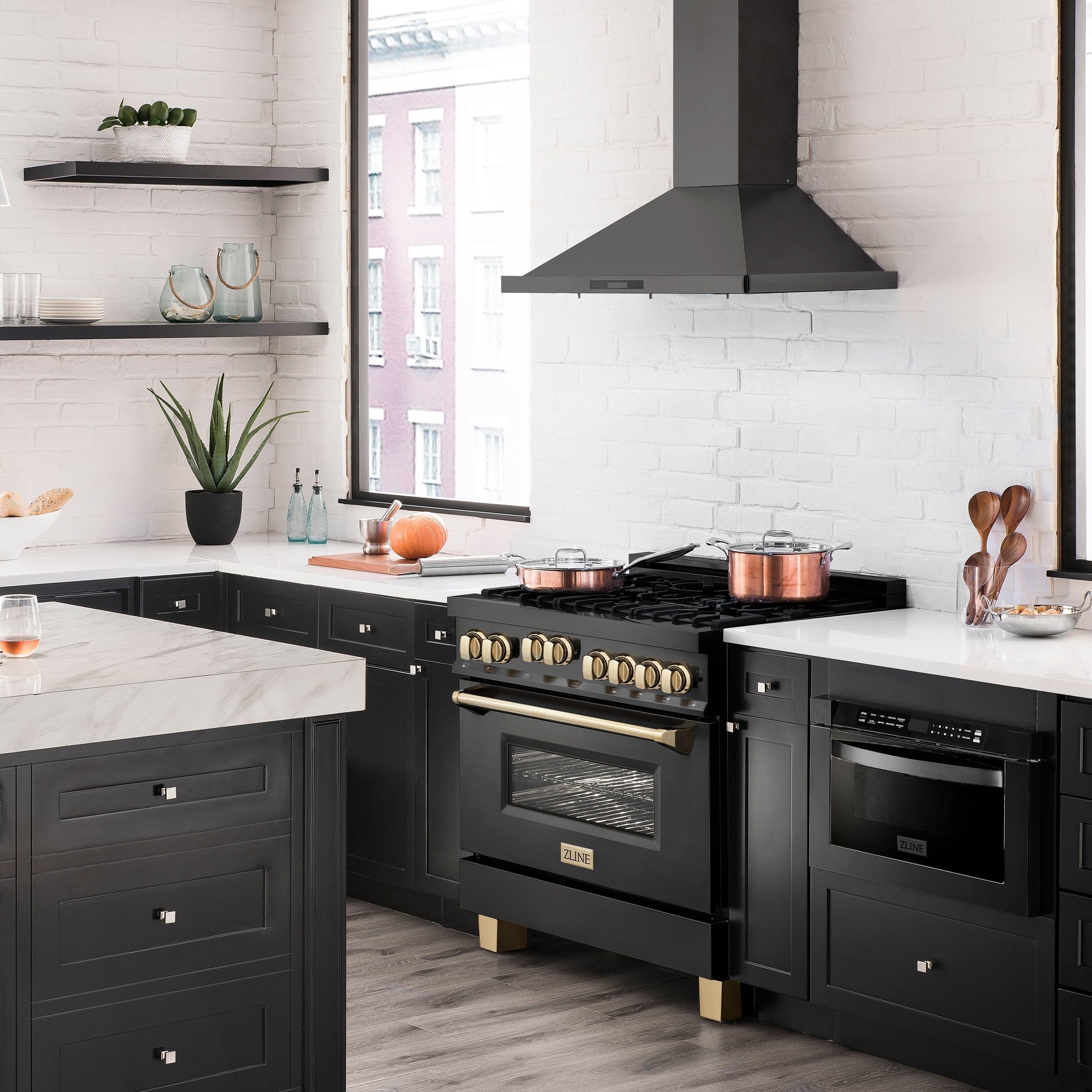 ZLINE Autograph Edition 36" 4.6 cu. ft. Range with Gas Stove and Gas Oven in Black Stainless Steel with Accents