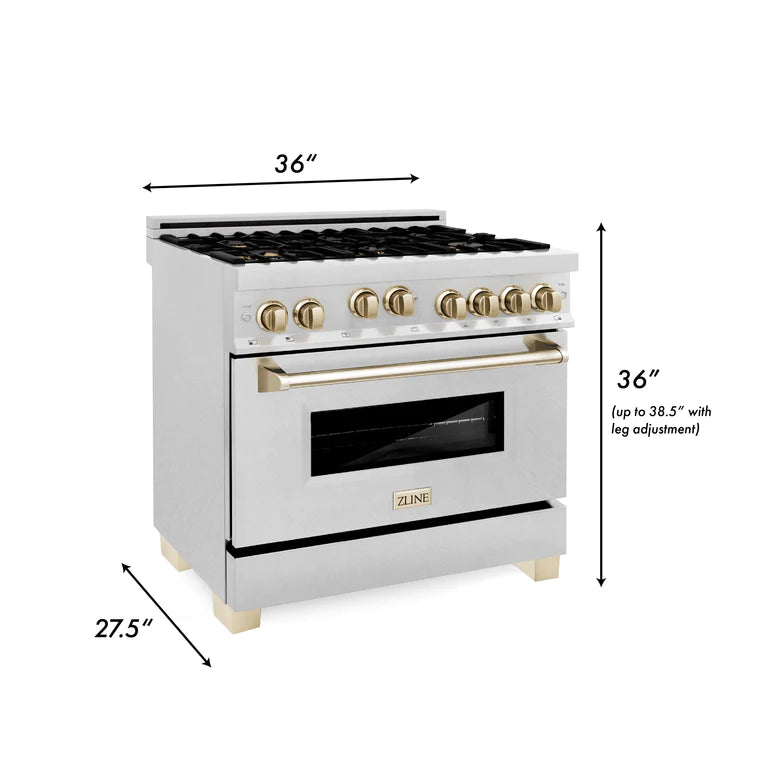 ZLINE Autograph Edition 36 in. Gas Burner/Gas Oven Range in DuraSnow with Gold Accents, RGSZ-SN-36-G
