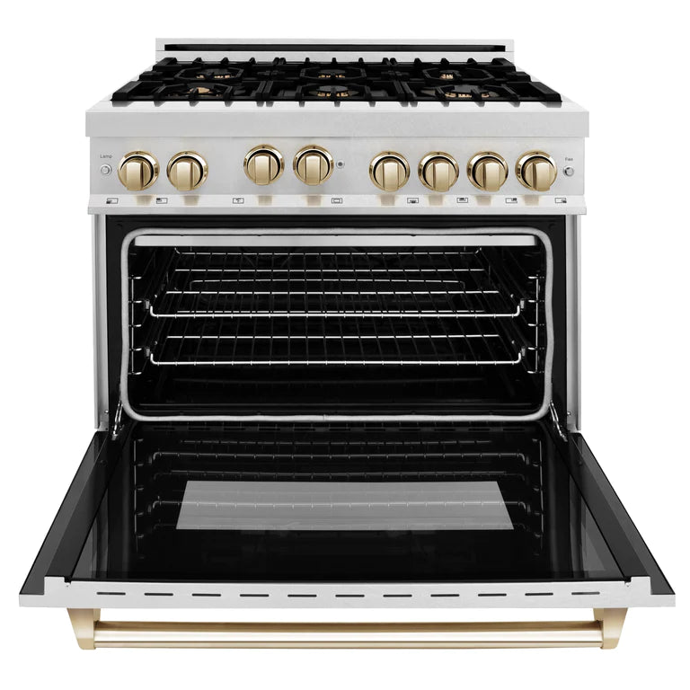ZLINE Autograph Edition 36 in. Gas Burner/Gas Oven Range in DuraSnow with Gold Accents, RGSZ-SN-36-G