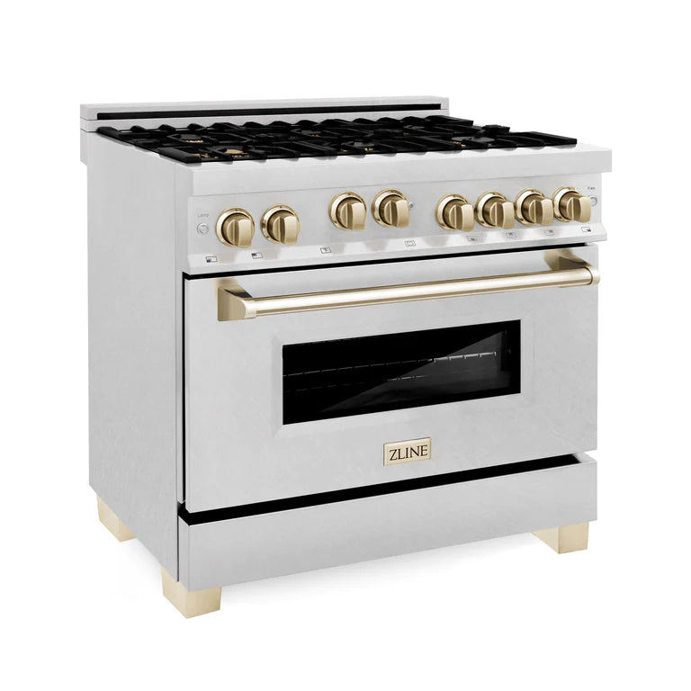 ZLINE Autograph Edition 36 in. Gas Burner/Gas Oven Range in DuraSnow with Gold Accents, RGSZ-SN-36-G