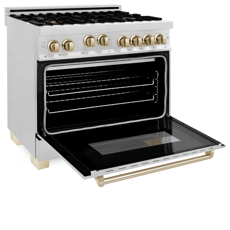 ZLINE Autograph Edition 36 in. Gas Burner/Gas Oven Range in DuraSnow with Gold Accents, RGSZ-SN-36-G