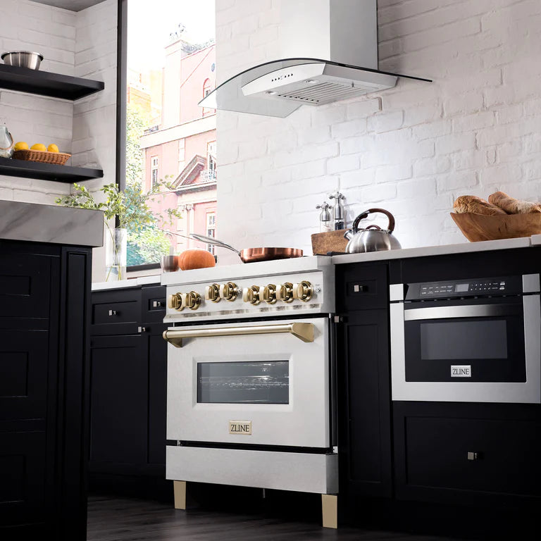 ZLINE Autograph Edition 36 in. Gas Burner/Gas Oven Range in DuraSnow with Gold Accents, RGSZ-SN-36-G