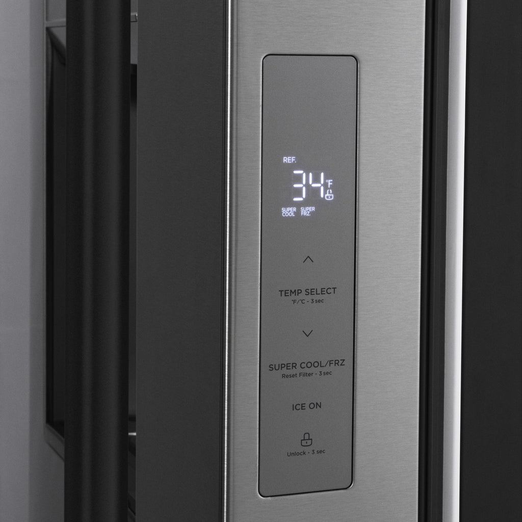 ZLINE Autograph Edition 36-Inch 28.9 cu. ft. Standard-Depth French Door External Water Dispenser Refrigerator with Dual Ice Maker in Fingerprint Resistant Stainless Steel and Matte Black Handles RSMZ-W-36-MB