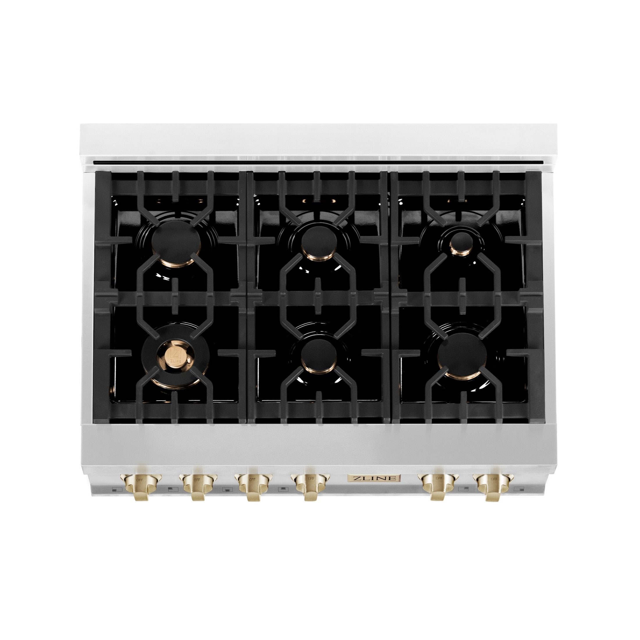 ZLINE Autograph Edition 36" Porcelain Rangetop with 6 Gas Burners in Stainless Steel with Accents