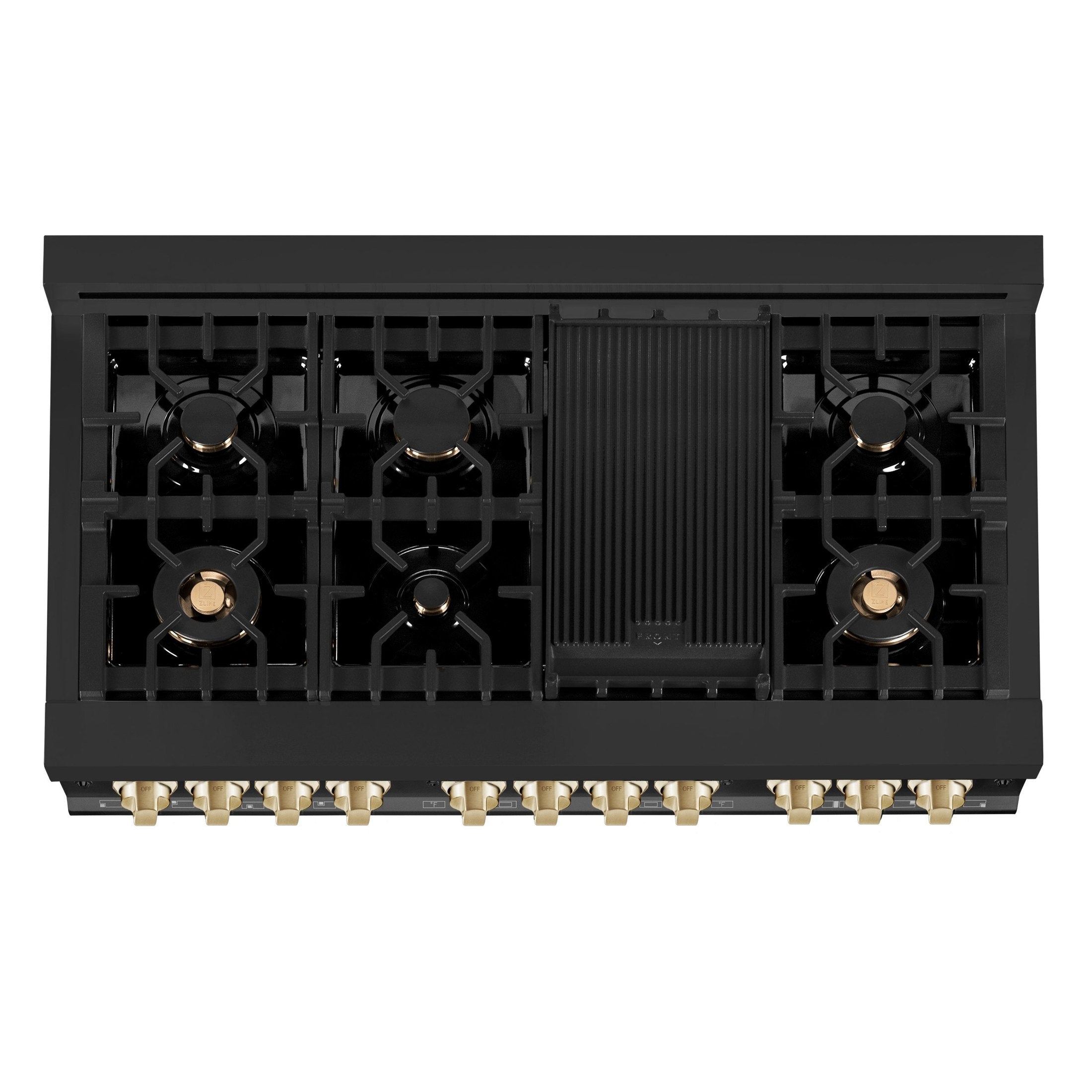 ZLINE Autograph Edition 48" 6.0 cu. ft. Dual Fuel Range with Gas Stove and Electric Oven in Black Stainless Steel with Accents