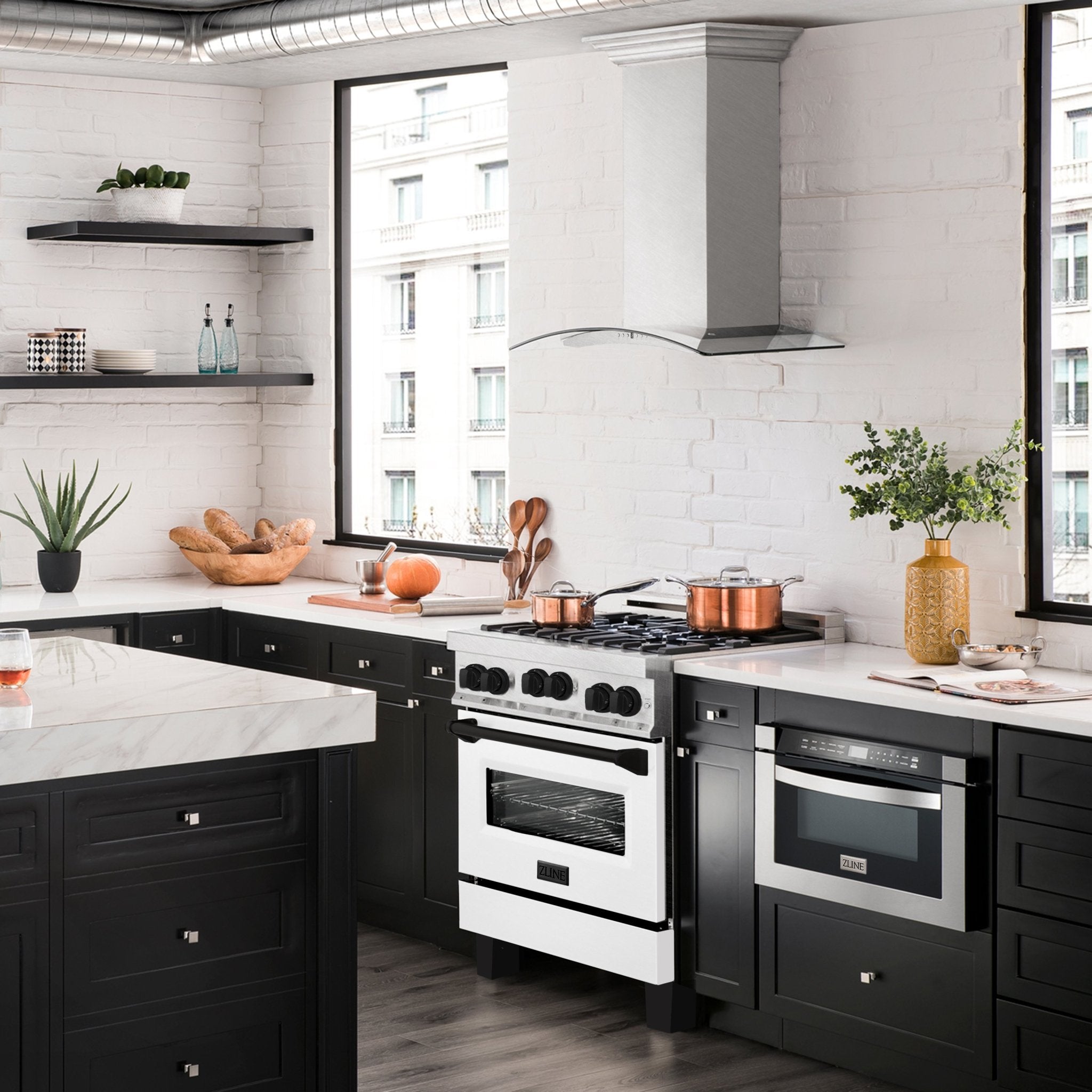 ZLINE Autograph Edition ZLINE Autograph Edition 30" 4.0 cu. ft. Range with Gas Stove and Gas Oven in DuraSnow® Stainless Steel with White Matte Door and Accents RGSZ-WM-30
