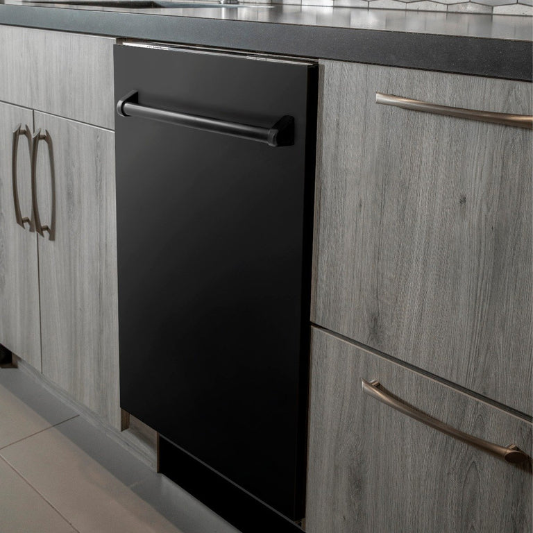 ZLINE Black Stainless Steel Package - 48 in. Dual Fuel Range, Range Hood, Microwave Oven, Dishwasher, 4KP-RABRH48-MODW
