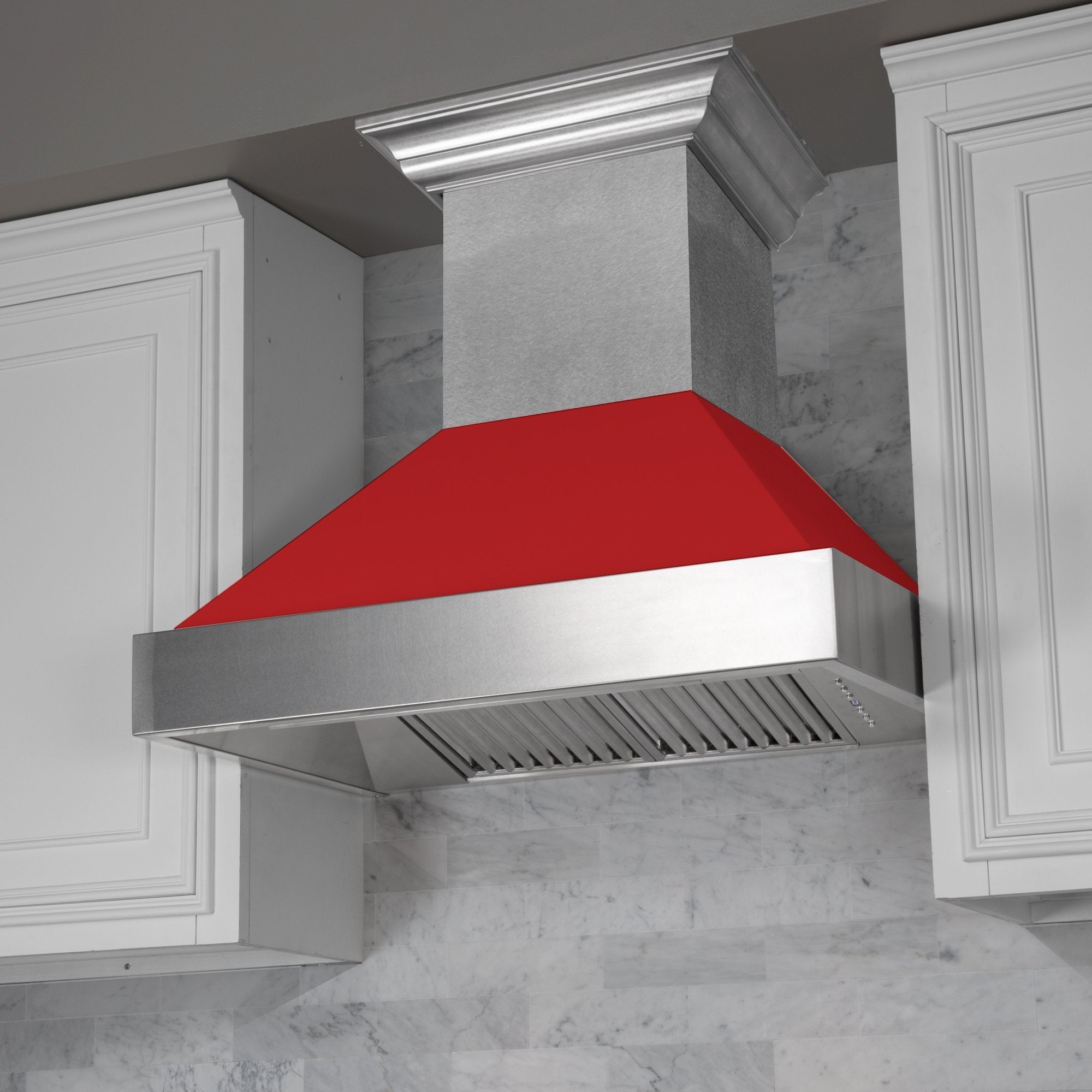 ZLINE DuraSnow Stainless Steel Range Hood with Red Matte Shell