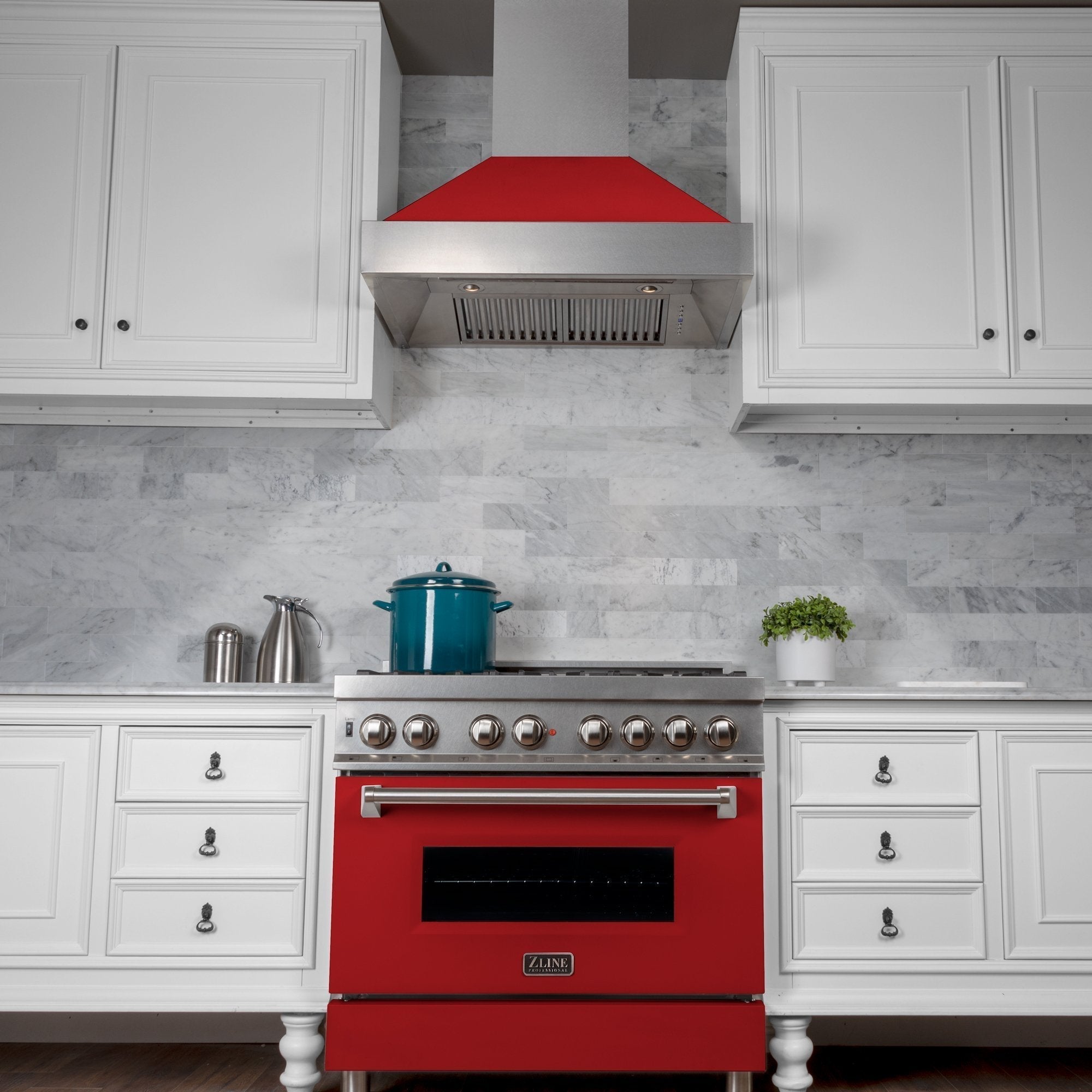 ZLINE DuraSnow Stainless Steel Range Hood with Red Matte Shell
