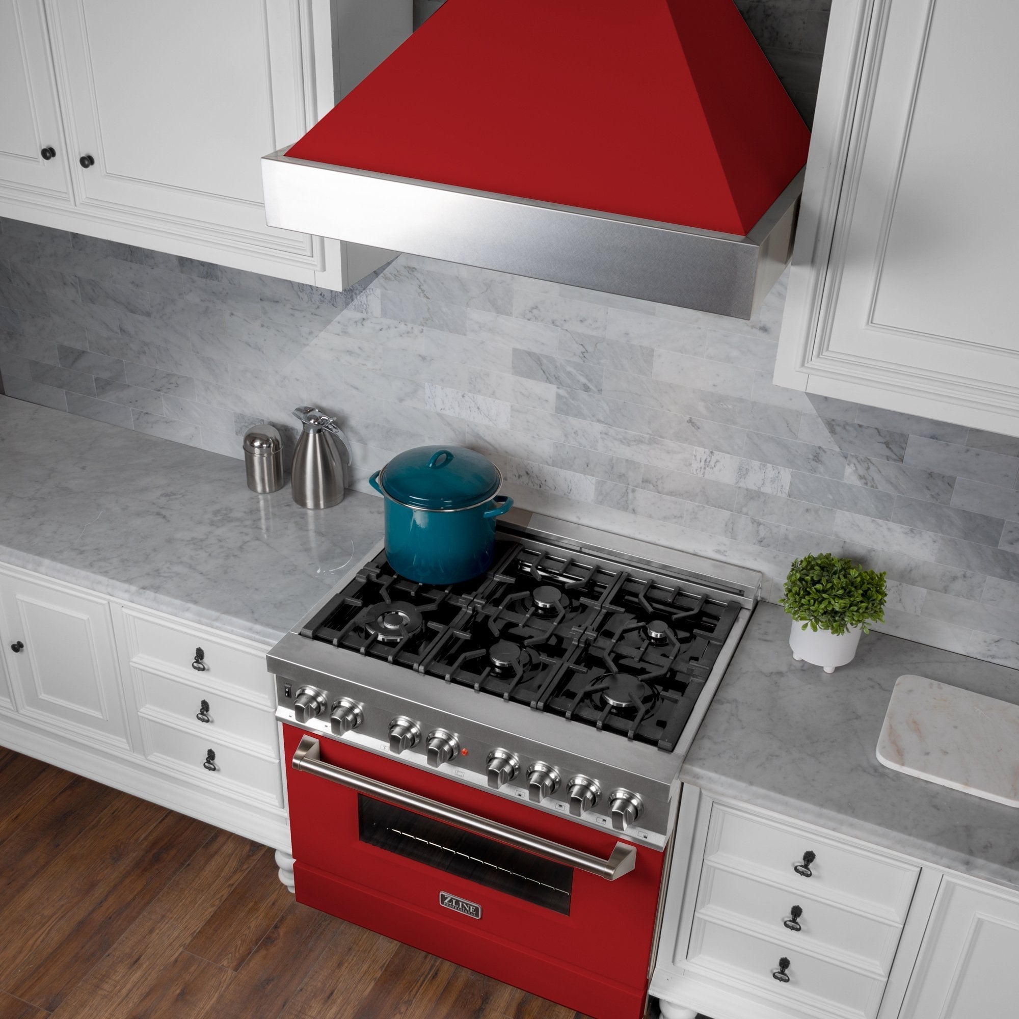 ZLINE DuraSnow Stainless Steel Range Hood with Red Matte Shell