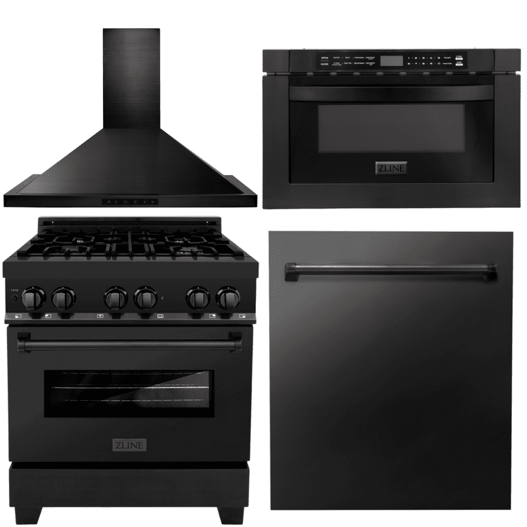 Products ZLINE Appliance Package - 36 in. Dual Fuel Range, Range Hood, Microwave & Dishwasher in Black Stainless Steel