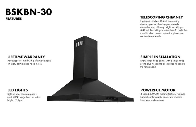 ZLINE Package - 30 in. Dual Fuel Range, Range Hood & Microwave in Black Stainless Steel, 3KP-RABRBRH30-MW