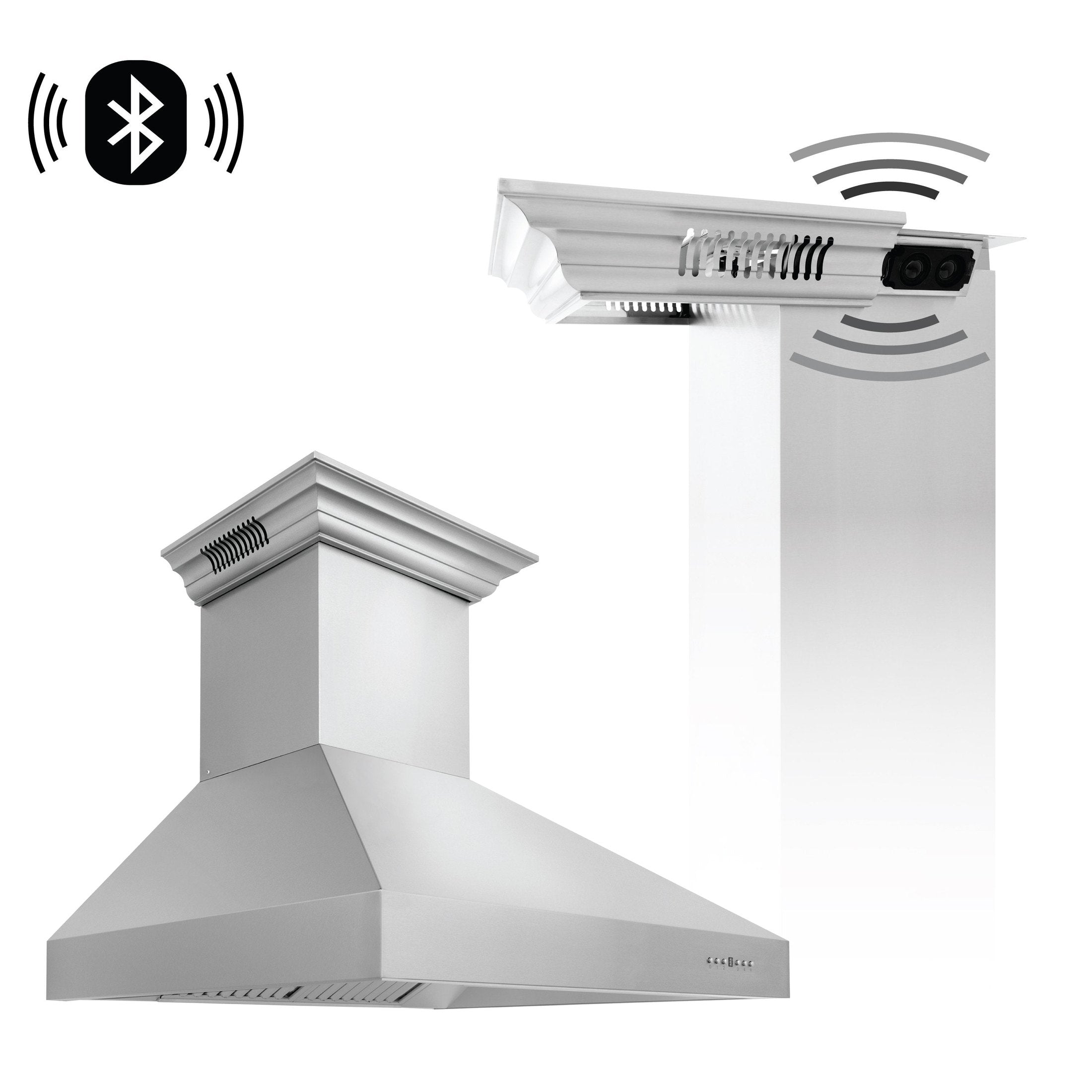 ZLINE Professional Wall Mount Range Hood in Stainless Steel with Built-in CrownSound Bluetooth Speakers - 697CRN-BT