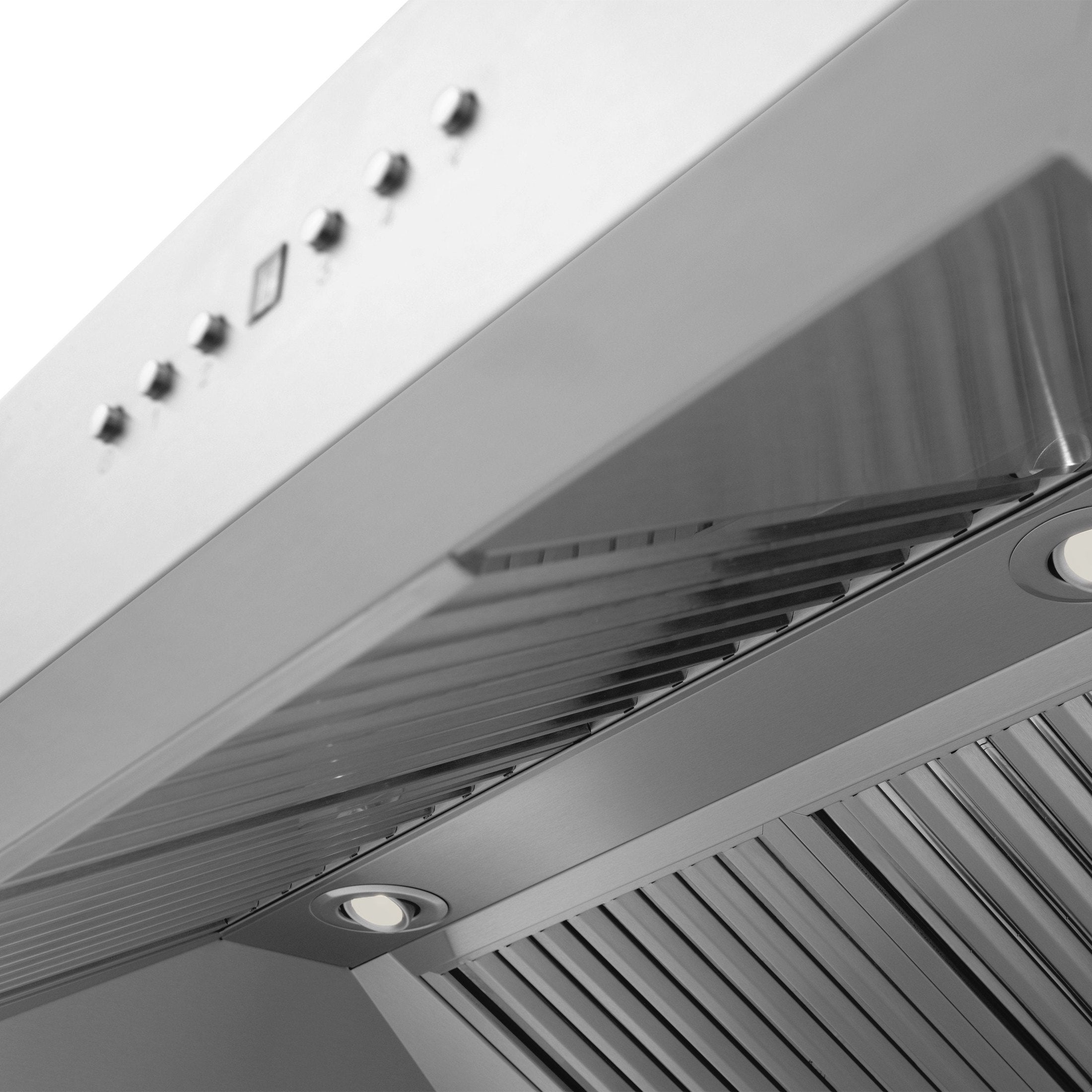 ZLINE Professional Wall Mount Range Hood in Stainless Steel with Built-in CrownSound Bluetooth Speakers - 697CRN-BT