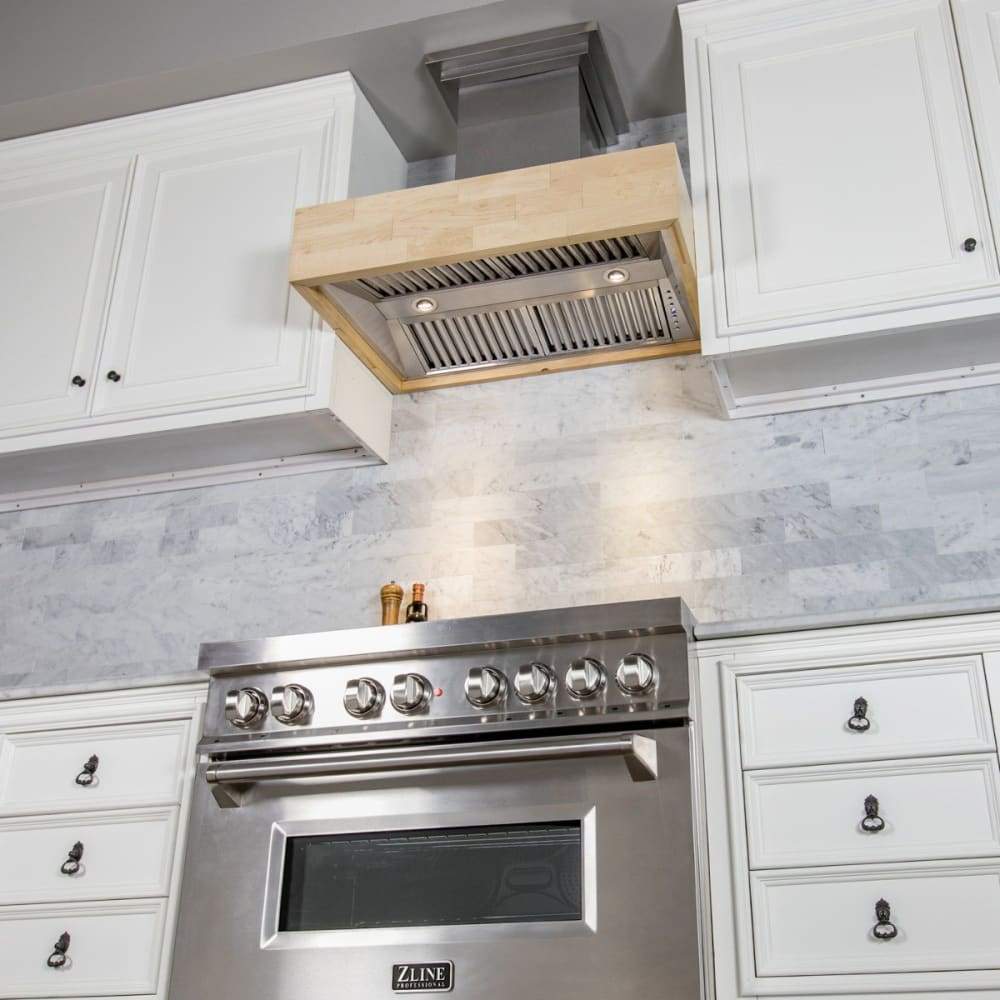 ZLINE Remote Blower Designer Series Wooden Wall Mount Range Hood in Butcher Block - 681M-RD