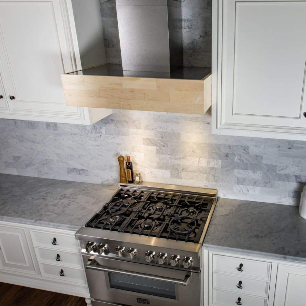 ZLINE Remote Blower Designer Series Wooden Wall Mount Range Hood in Butcher Block - 681M-RD