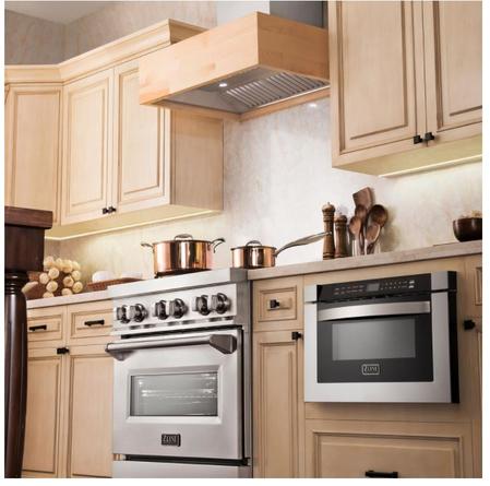 ZLINE Remote Blower Designer Series Wooden Wall Mount Range Hood in Butcher Block - 681M-RS-400