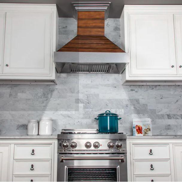 ZLINE Shiplap Wooden Wall Range Hood with Stainless Steel Accent