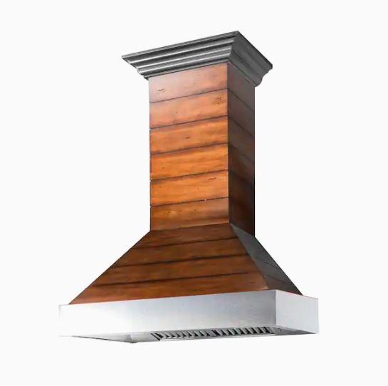 ZLINE Shiplap Wooden Wall Range Hood with Stainless Steel Accent