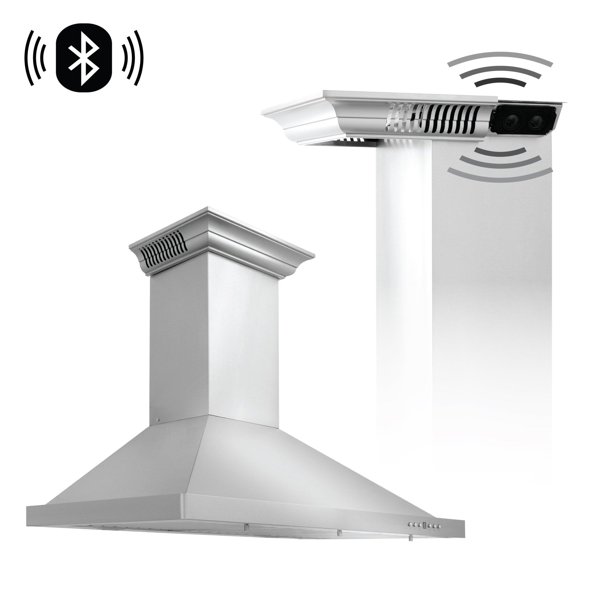 ZLINE Wall Mount Range Hood in Stainless Steel with Built-in CrownSound Bluetooth Speakers - KBCRN-BT