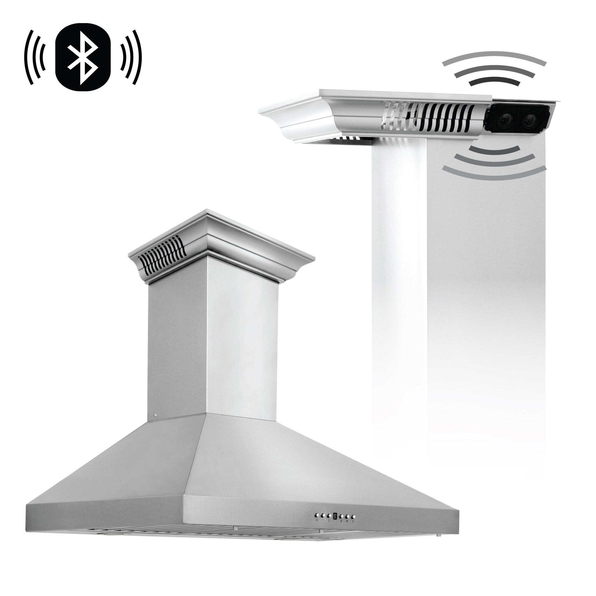 ZLINE Wall Mount Range Hood in Stainless Steel with Built-in CrownSound Bluetooth Speakers - KL3CRN-BT