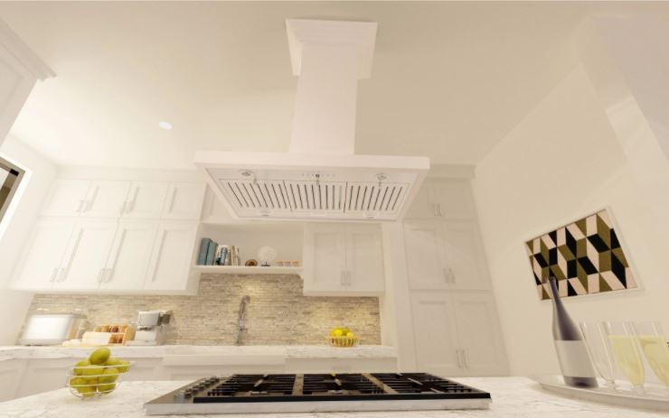 ZLINE Wooden Island Mount Range Hood in White - Includes Remote Motor