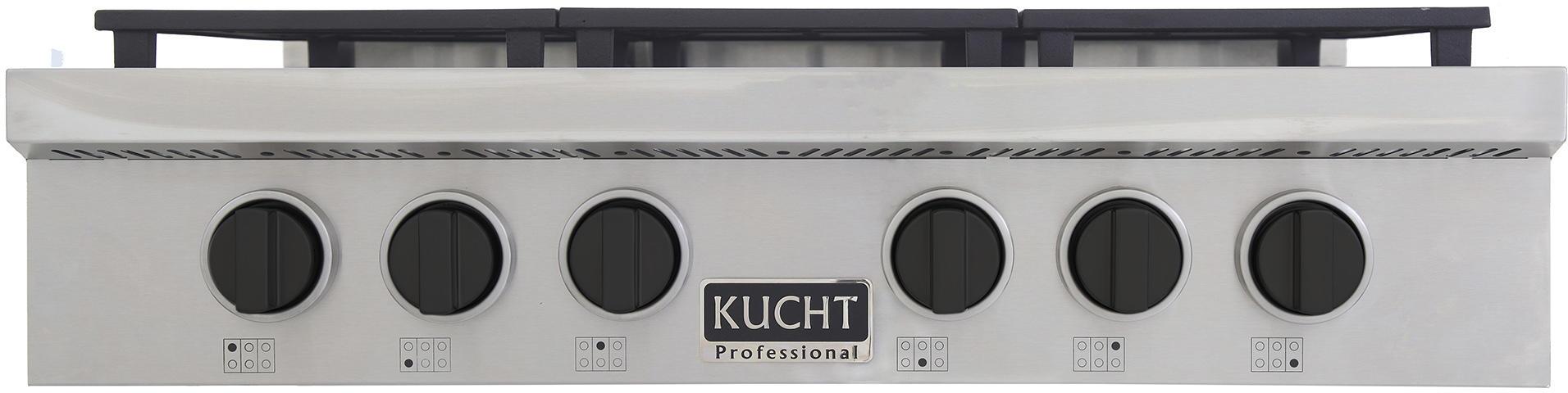 Kucht 36-Inch 6 Burner Gas Rangetop in Stainless Steel with Toxedo Black Knob KFX369T-K