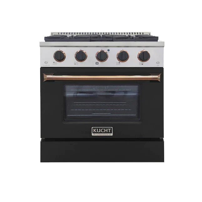 Kucht Signature 30-Inch Pro-Style Dual Fuel Range in Stainless Steel with Black Oven Door & Gold Handle KDF302-K-GOLD